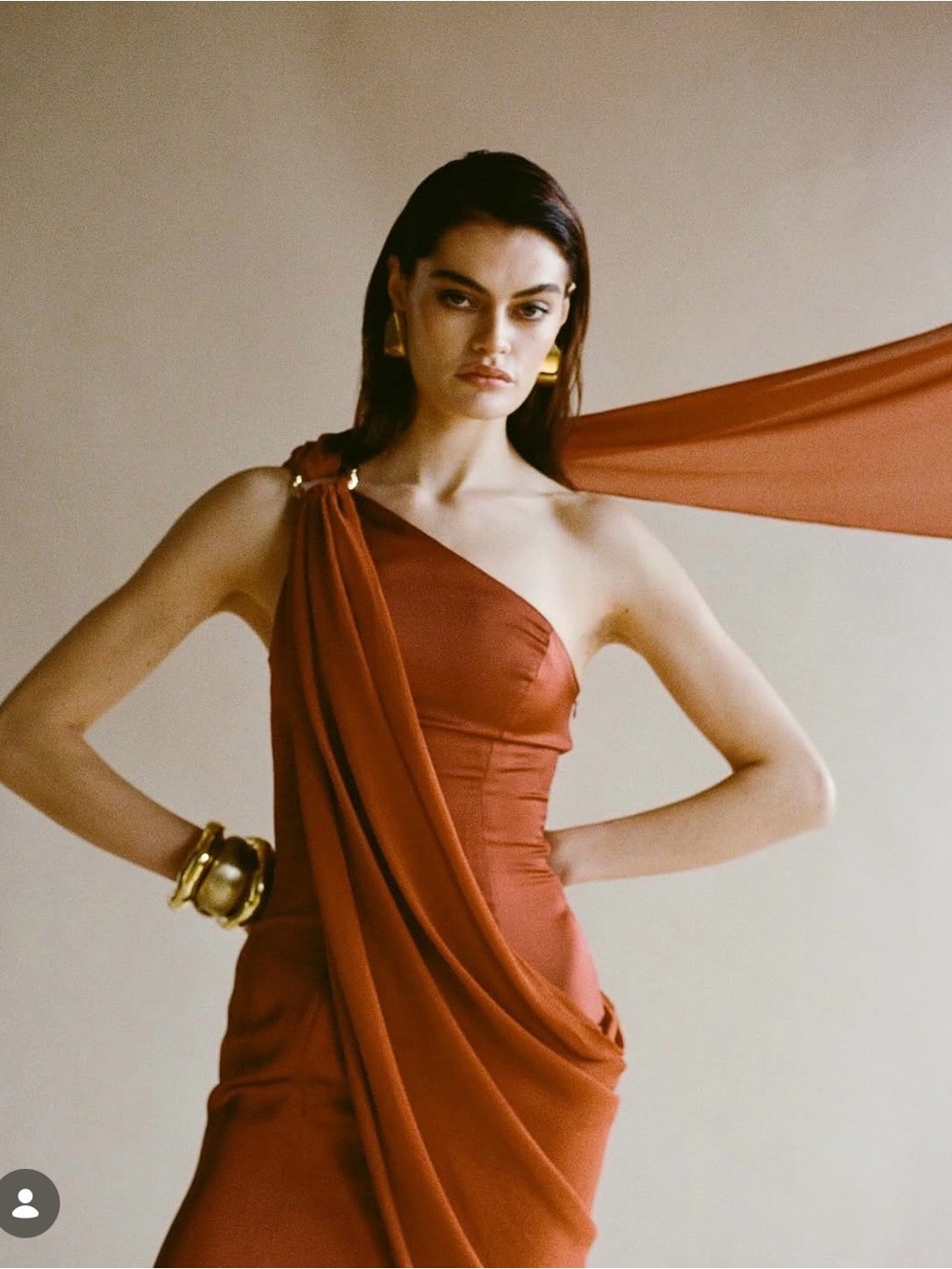 REVOLVE One-Shoulder Satin Gown in Rust - Picture 3 of 5